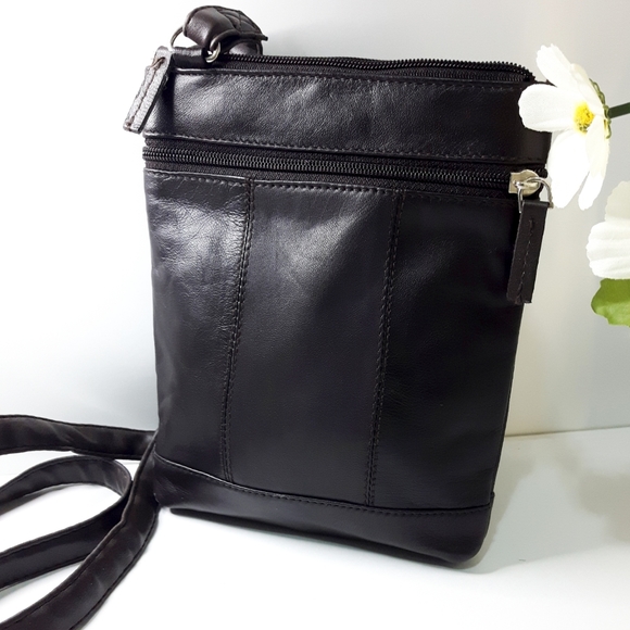 Vtg Brown Soft Leather Crossbody Bag🍂Multi Pocket Bag - Picture 4 of 8